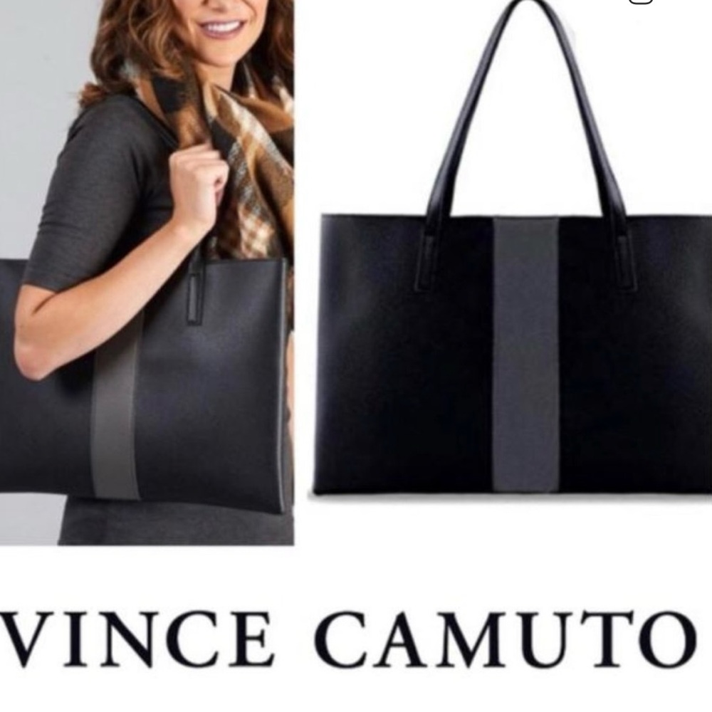 Vince Camuto Vegan Pebbled Leather Black and Gray Women's Tote Bag with dust bag